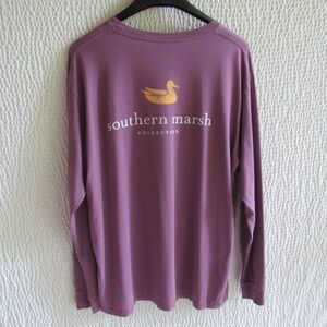 Mens Southern Marsh Tee Shirt T-shirt Long Slv Purple Combed Cotton 1 Pocket XL